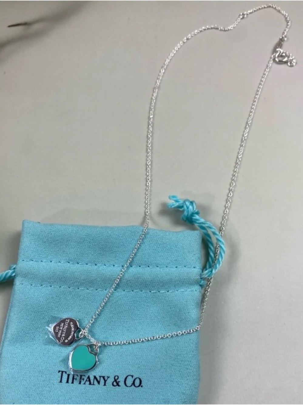 Tiffany & Co. Silver Chain with Turquoise and Silver Heart Charms